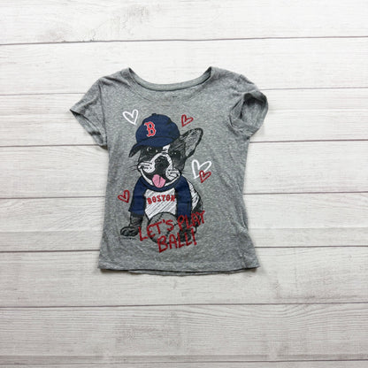 5th & Ocean Girls Gray Boston Red Sox Shirt Baseball Dog Graphic Tee 7
