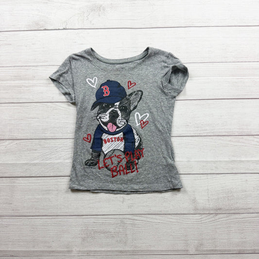 5th & Ocean Girls Gray Boston Red Sox Shirt Baseball Dog Graphic Tee 7