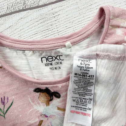 Next Girls Long Sleeve Dress Pink Ballerina Fairy Print Swing Dress 6-7