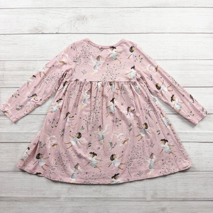 Next Girls Long Sleeve Dress Pink Ballerina Fairy Print Swing Dress 6-7