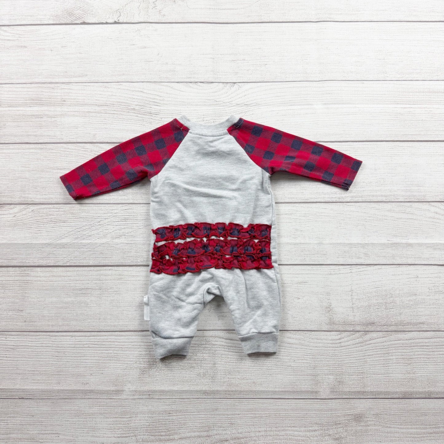 Life is Good Baby Romper Buffalo Plaid Holiday Dog One Piece 0-3 Months
