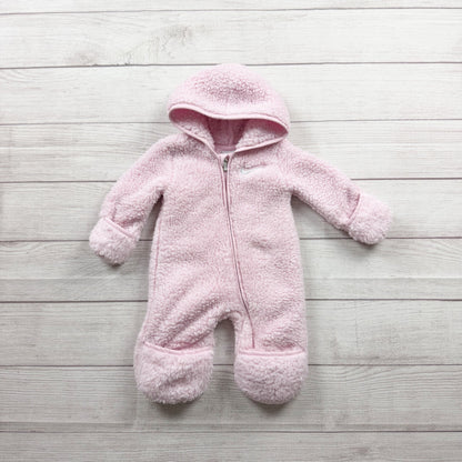 Nike Baby Girls Sherpa Fleece Hooded Footed Bunting Pink Cozy Zip Up 0-3 Months