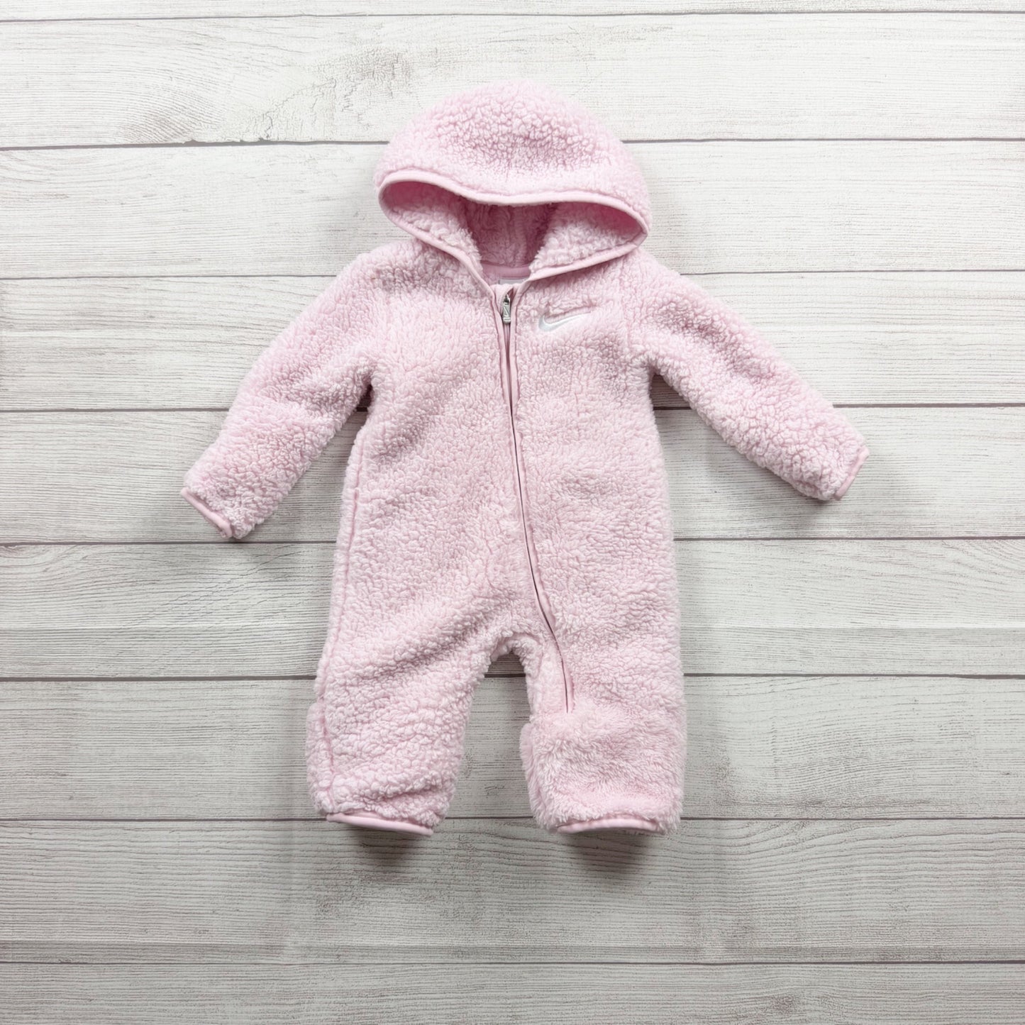 Nike Baby Girls Sherpa Fleece Hooded Footed Bunting Pink Cozy Zip Up 0-3 Months