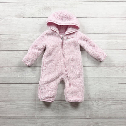 Nike Baby Girls Sherpa Fleece Hooded Footed Bunting Pink Cozy Zip Up 0-3 Months