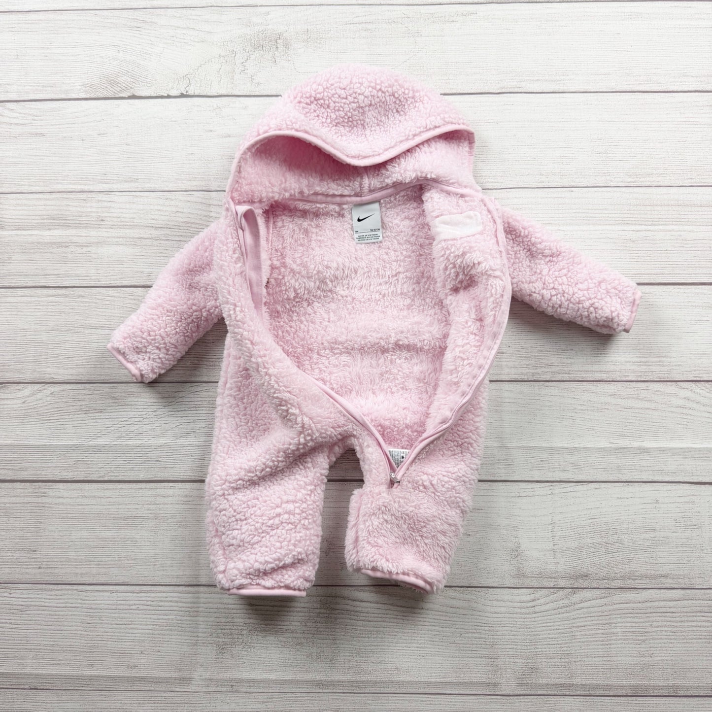 Nike Baby Girls Sherpa Fleece Hooded Footed Bunting Pink Cozy Zip Up 0-3 Months