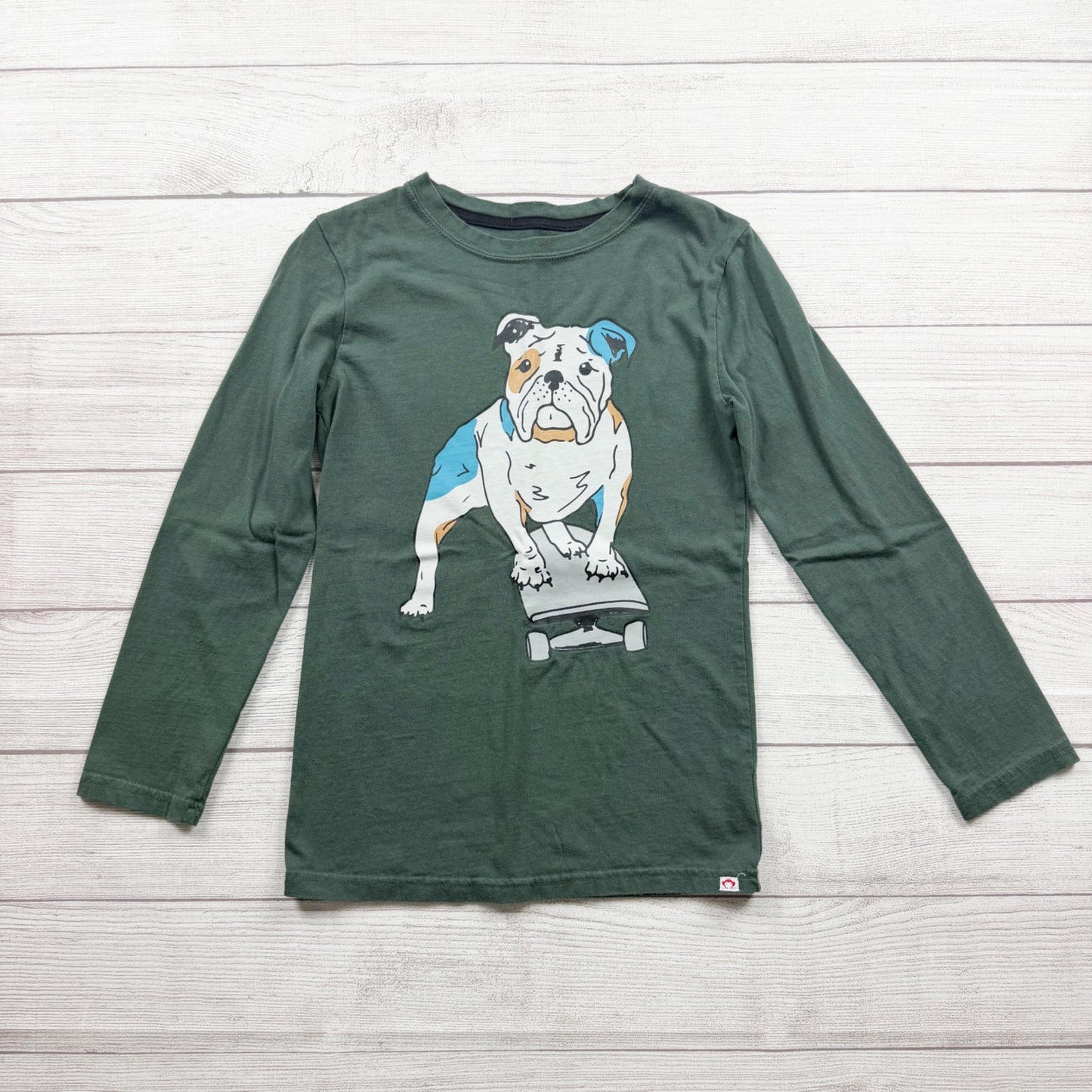 Appaman Bulldog Graphic Long Sleeve T Shirt Green Cotton 12