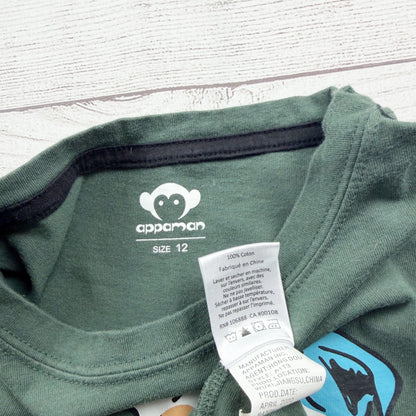 Appaman Bulldog Graphic Long Sleeve T Shirt Green Cotton 12