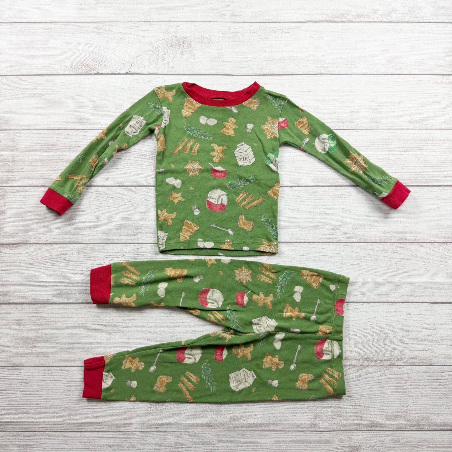 Burt’s Bees Baby Organic Cotton Green Holiday Pajamas Set Toddler 18-24 Months