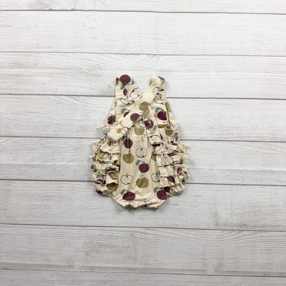 Kate Quinn Baby Ruffle Romper Apple Print Crossback Straps 0-3 Months
