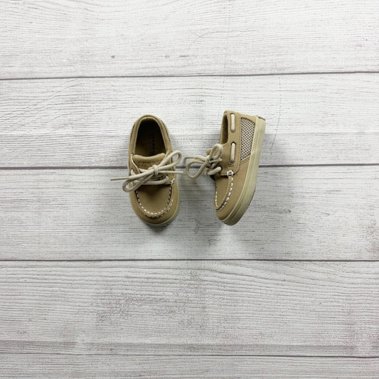 Sperry Baby Boat Shoes Beige Leather Lace Up Durable Sole US 3