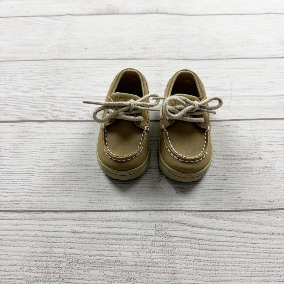 Sperry Baby Boat Shoes Beige Leather Lace Up Durable Sole US 3