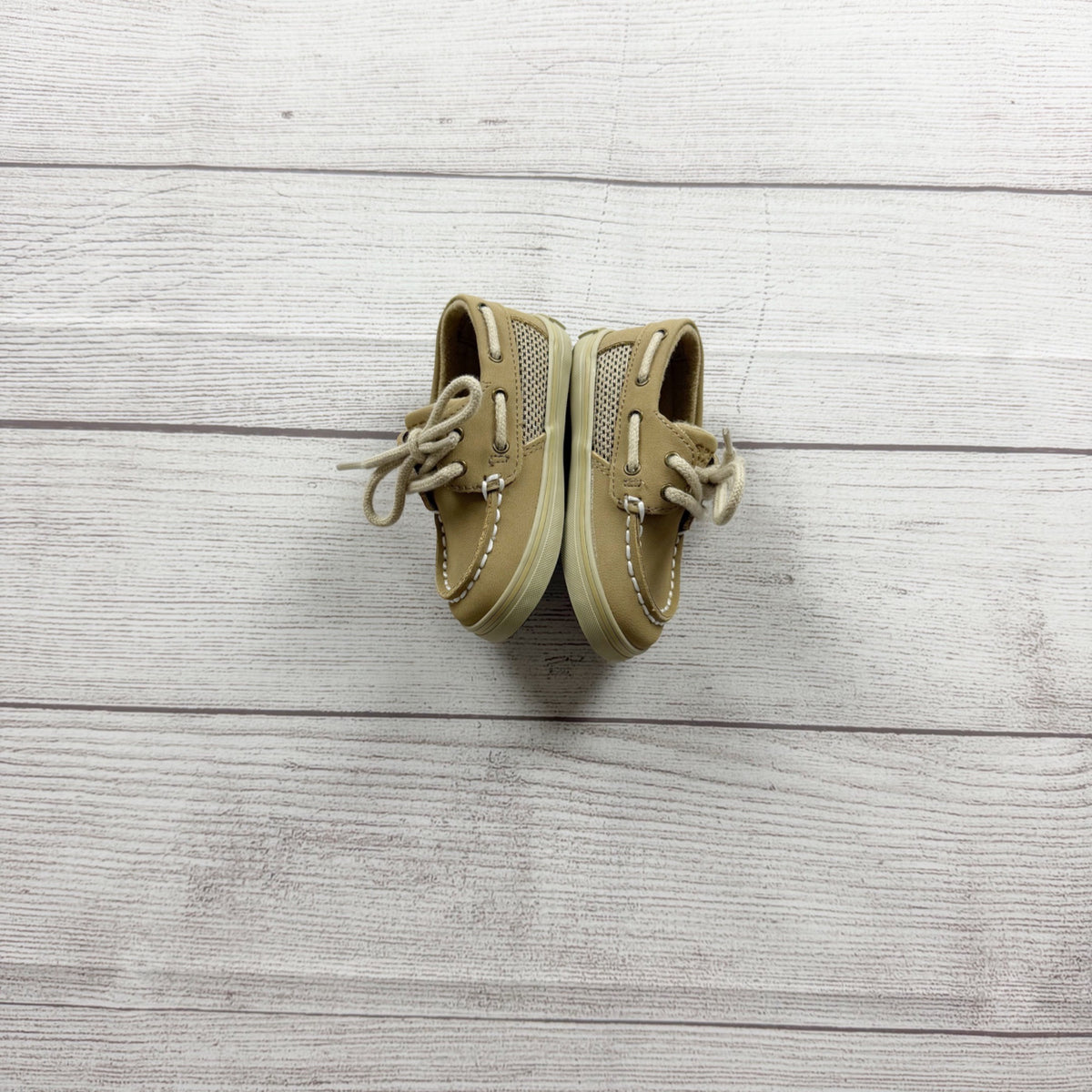 Sperry Baby Boat Shoes Beige Leather Lace Up Durable Sole US 3