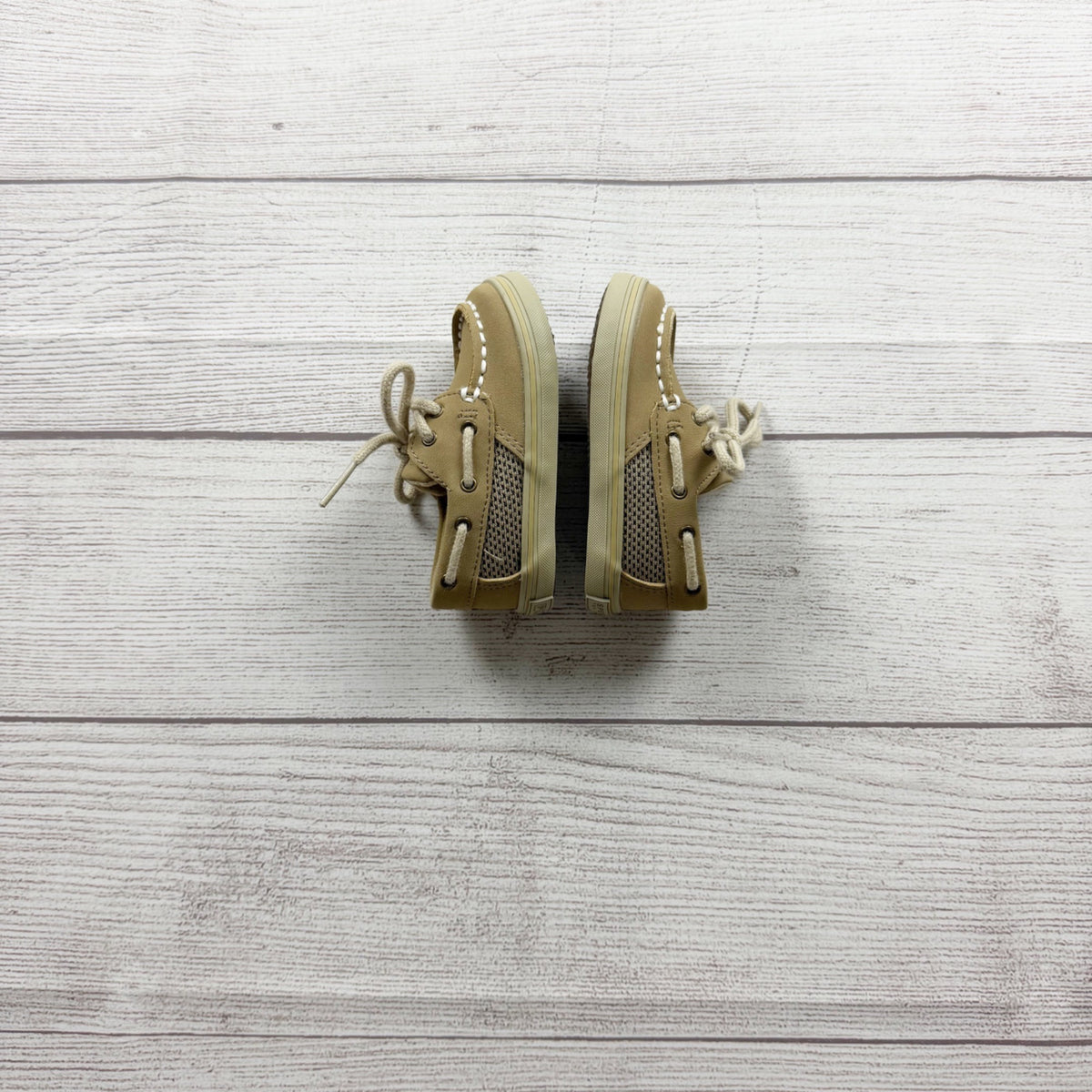 Sperry Baby Boat Shoes Beige Leather Lace Up Durable Sole US 3