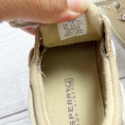 Sperry Baby Boat Shoes Beige Leather Lace Up Durable Sole US 3