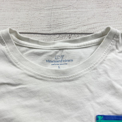 Vineyard Vines Girls White Long Sleeve Crewneck Shirt Striped Pocket Large 14