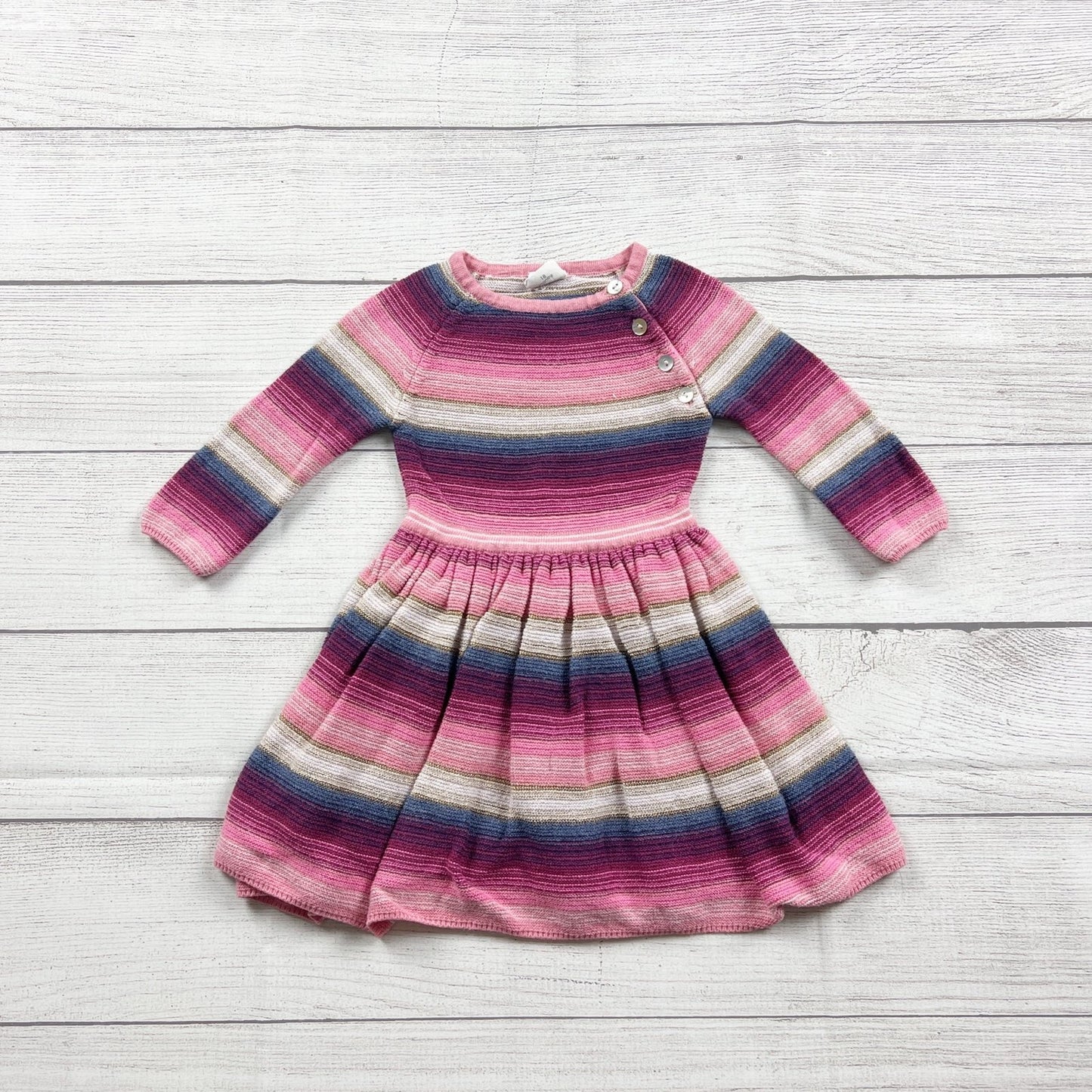 Egg Striped Knit Long Sleeve Baby Dress Pink Toddler Outfit 12-18 Months