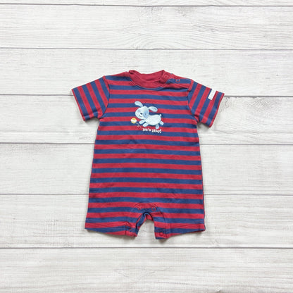 Small Wonders Romper Red Blue Striped Short Sleeve Let’s Play Puppy 6-9 Months