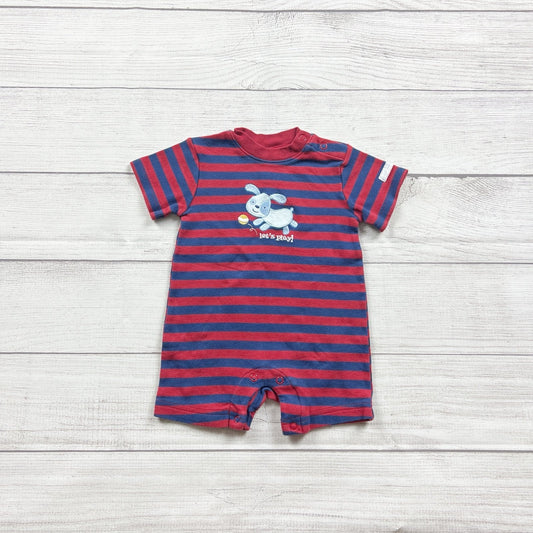 Small Wonders Romper Red Blue Striped Short Sleeve Let’s Play Puppy 6-9 Months