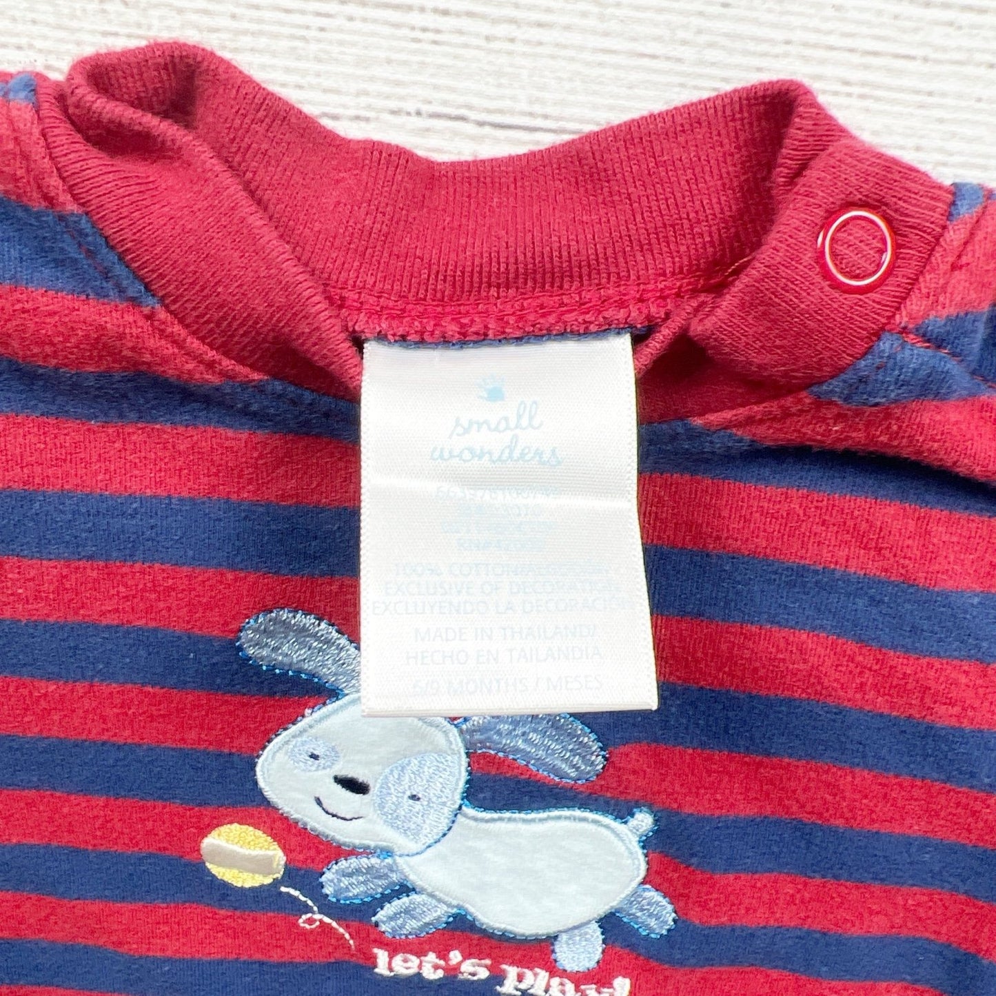 Small Wonders Romper Red Blue Striped Short Sleeve Let’s Play Puppy 6-9 Months