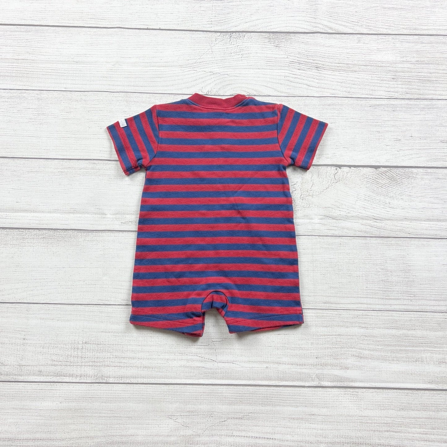 Small Wonders Romper Red Blue Striped Short Sleeve Let’s Play Puppy 6-9 Months
