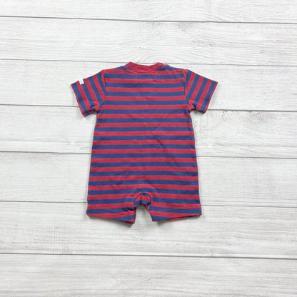 Small Wonders Romper Red Blue Striped Short Sleeve Let’s Play Puppy 6-9 Months