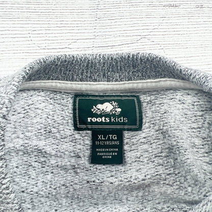 Roots Kids Heathered Gray Sweatshirt Dress Beaver Logo Kangaroo Pocket XL 11-12
