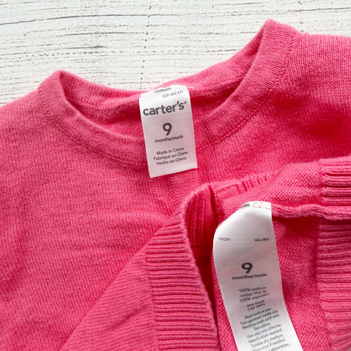 Carter's Pink Button Up Baby Cardigan Lightweight Cotton Long Sleeve 6-9 Months