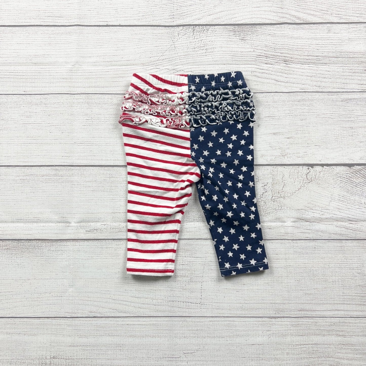 Old Navy Baby Girl Leggings Stripe Stars USA Flag Print Ruffle 6-12 Months