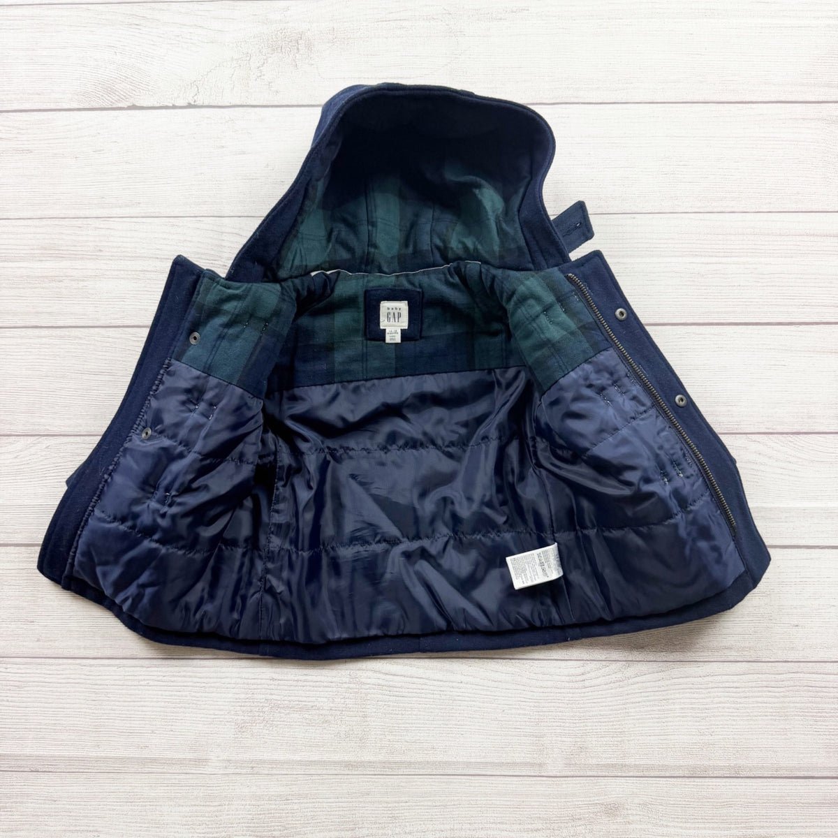 Baby Gap Navy Blue Toggle Coat Hood Winter Wool Blend 12-18 Months