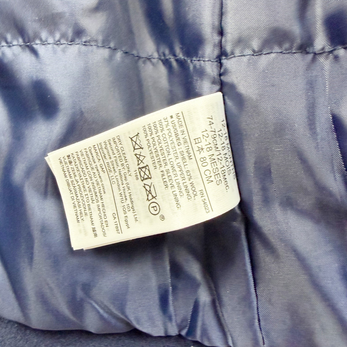 Baby Gap Navy Blue Toggle Coat Hood Winter Wool Blend 12-18 Months