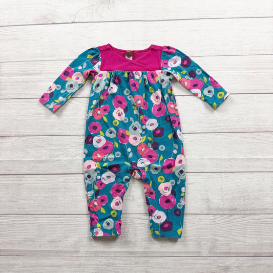 Tea Collection Floral Pattern Baby Romper Cotton Long Sleeve 6-12 Months