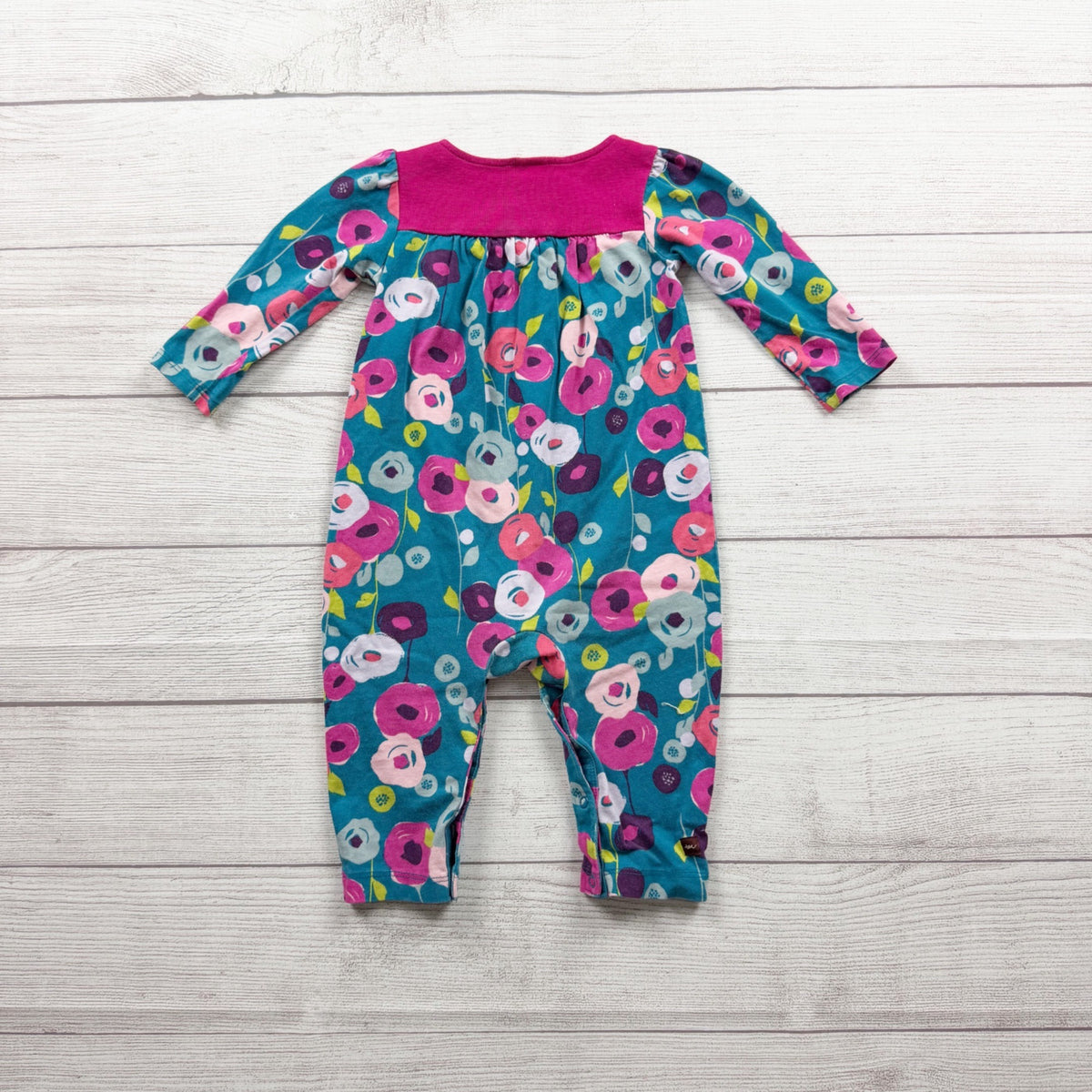 Tea Collection Floral Pattern Baby Romper Cotton Long Sleeve 6-12 Months