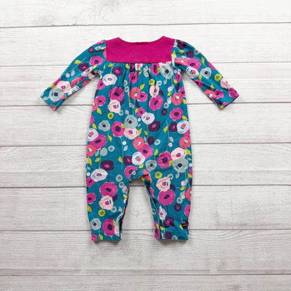 Tea Collection Floral Pattern Baby Romper Cotton Long Sleeve 6-12 Months