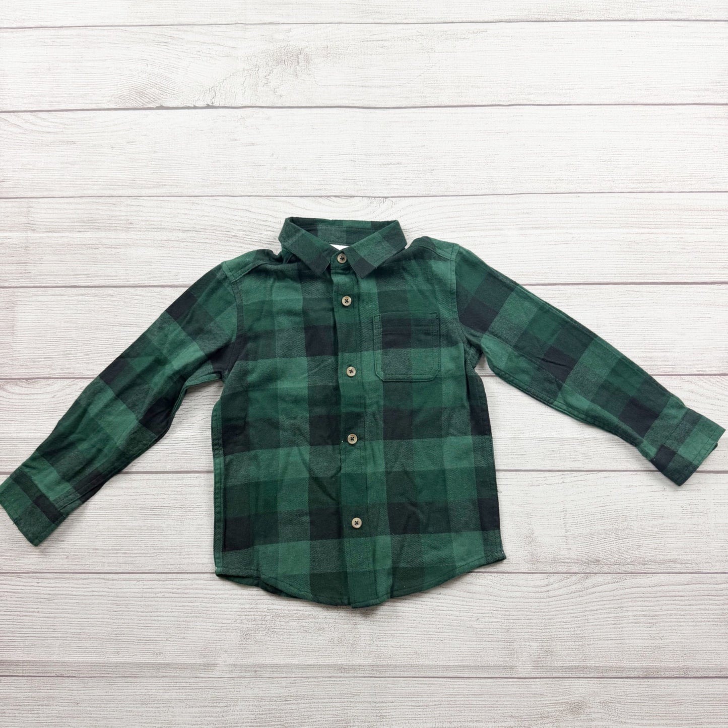 Jumping Beans Boys Green & Black Plaid Long Sleeve Button-Up Shirt Size 4T