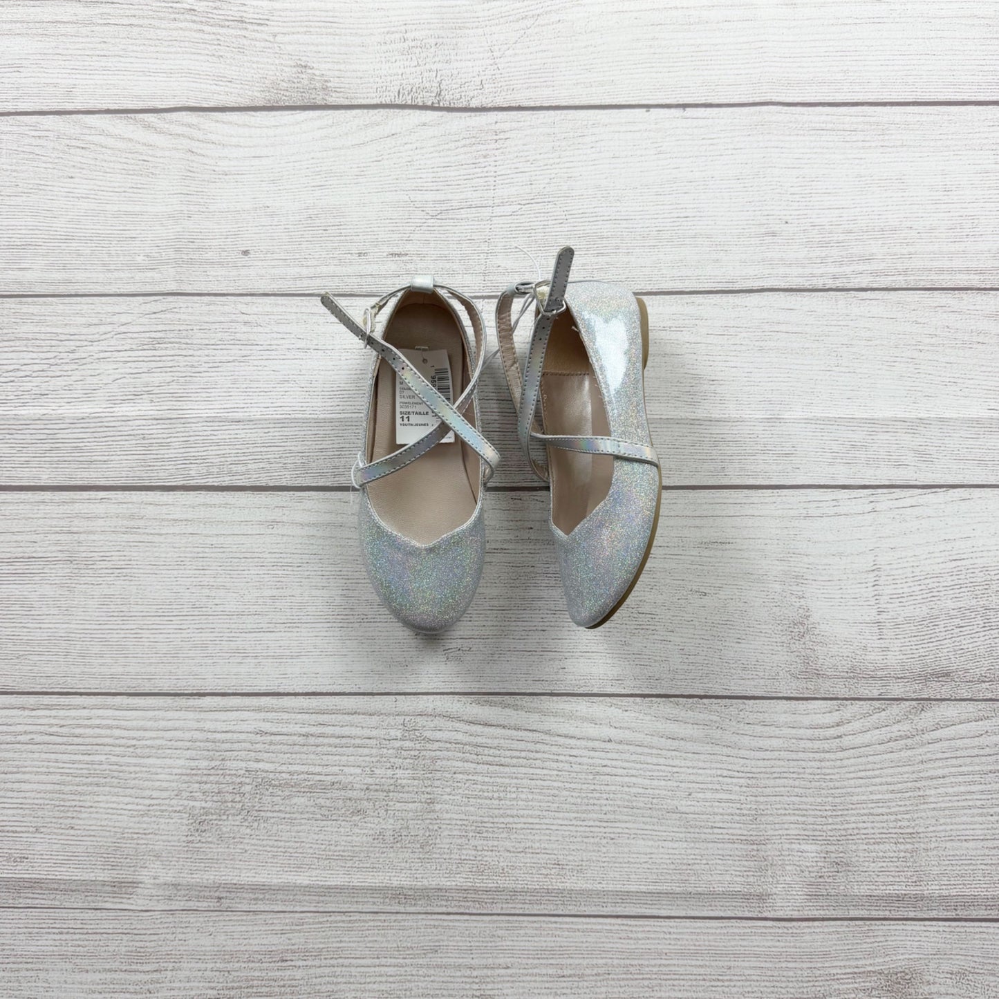 The Children’s Place Silver Glitter Mary Jane Flats Strap Dress Shoes NWT 11