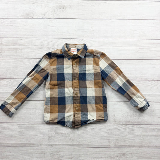 Jumping Beans Toddler Boys Tan & Blue Plaid Long Sleeve Button-Down Shirt 4T