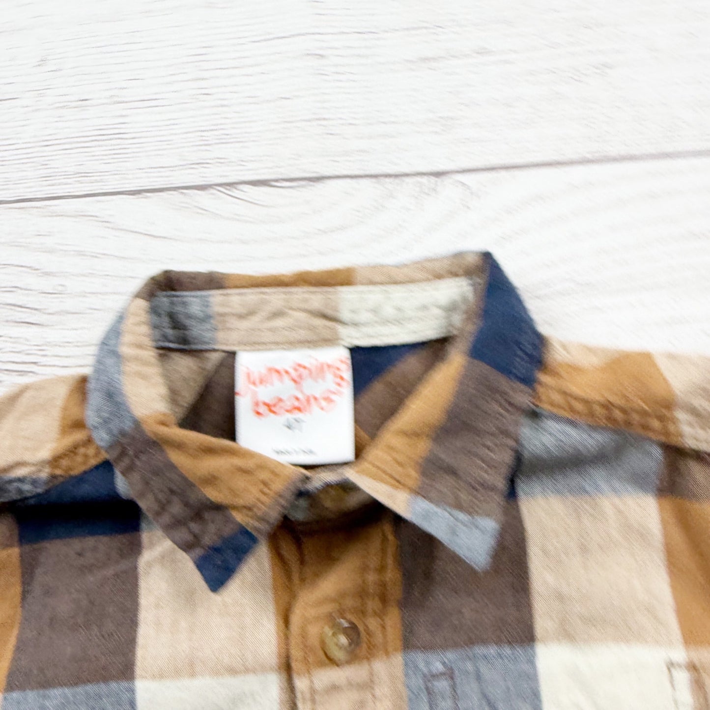 Jumping Beans Toddler Boys Tan & Blue Plaid Long Sleeve Button-Down Shirt 4T