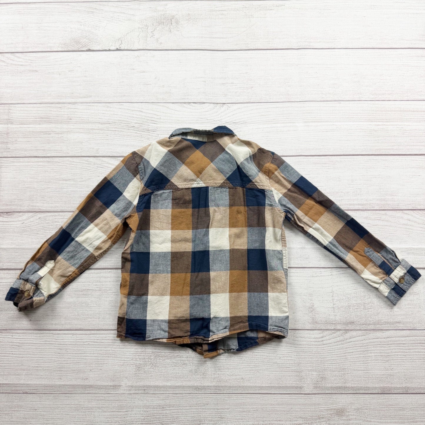 Jumping Beans Toddler Boys Tan & Blue Plaid Long Sleeve Button-Down Shirt 4T