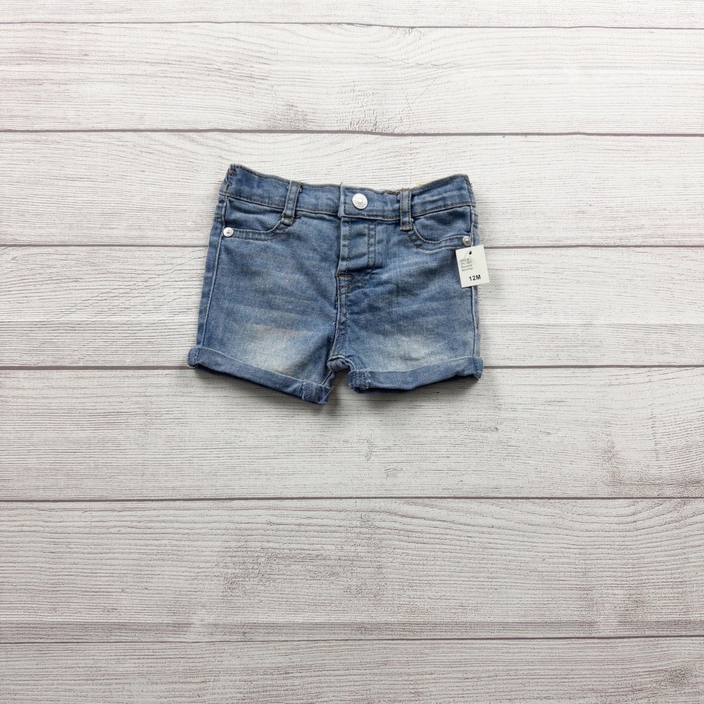 7 For All Mankind Baby Girls Denim Shorts Rolled Hem Distressed NWT 9-12 Months