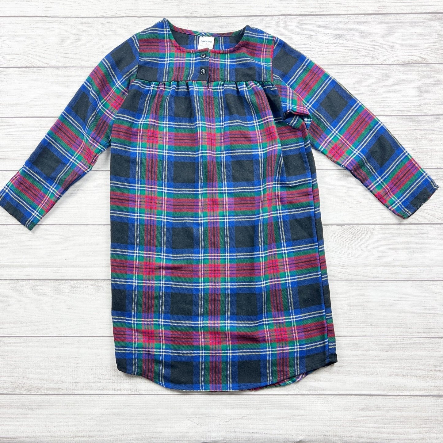 Lands’ End Girls Plaid Dress Long Sleeve Flannel Dress Holiday Tartan 8
