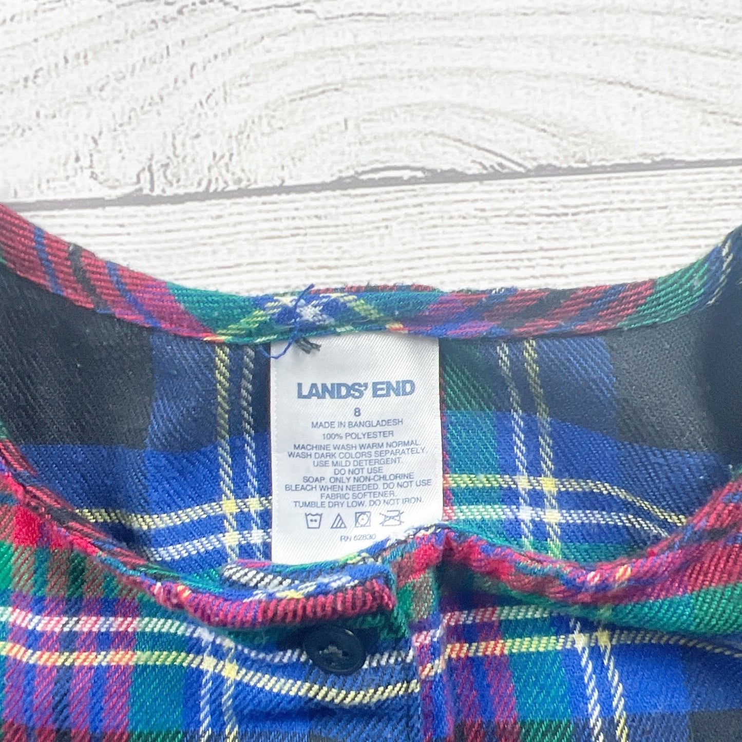 Lands’ End Girls Plaid Dress Long Sleeve Flannel Dress Holiday Tartan 8