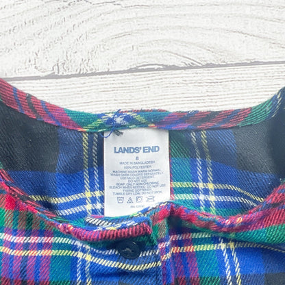 Lands’ End Girls Plaid Dress Long Sleeve Flannel Dress Holiday Tartan 8