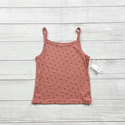Gap Floral Print Ribbed Tank Top Coral Adjustable Spaghetti Straps NWT 14-16