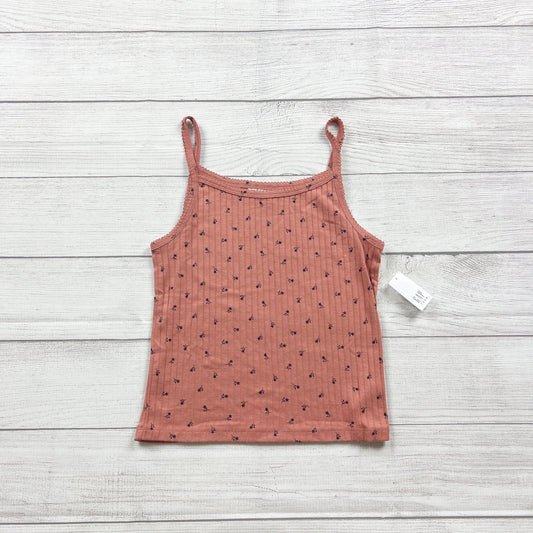 Gap Floral Print Ribbed Tank Top Coral Adjustable Spaghetti Straps NWT 14-16