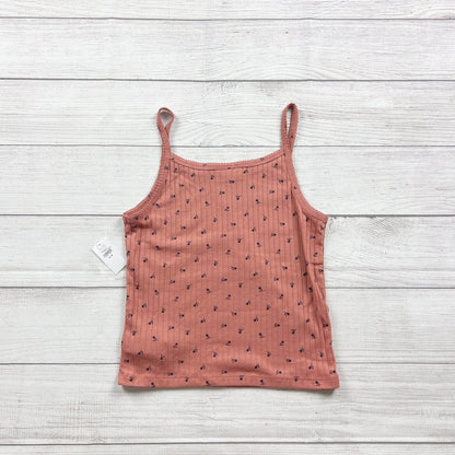 Gap Floral Print Ribbed Tank Top Coral Adjustable Spaghetti Straps NWT 14-16