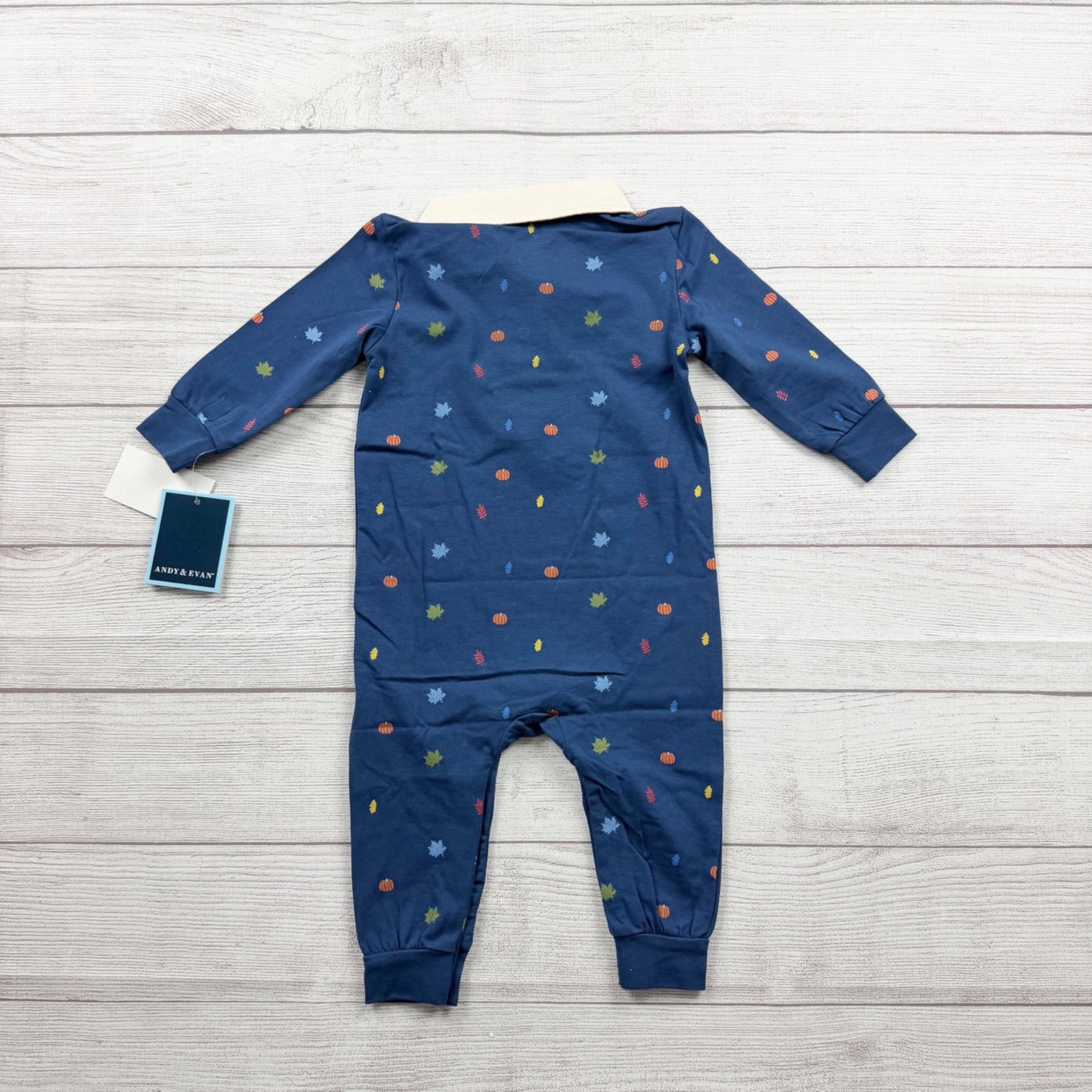 Andy & Evan Collared Romper Baby Boy One Piece Fall Print NWT 9-12 Months