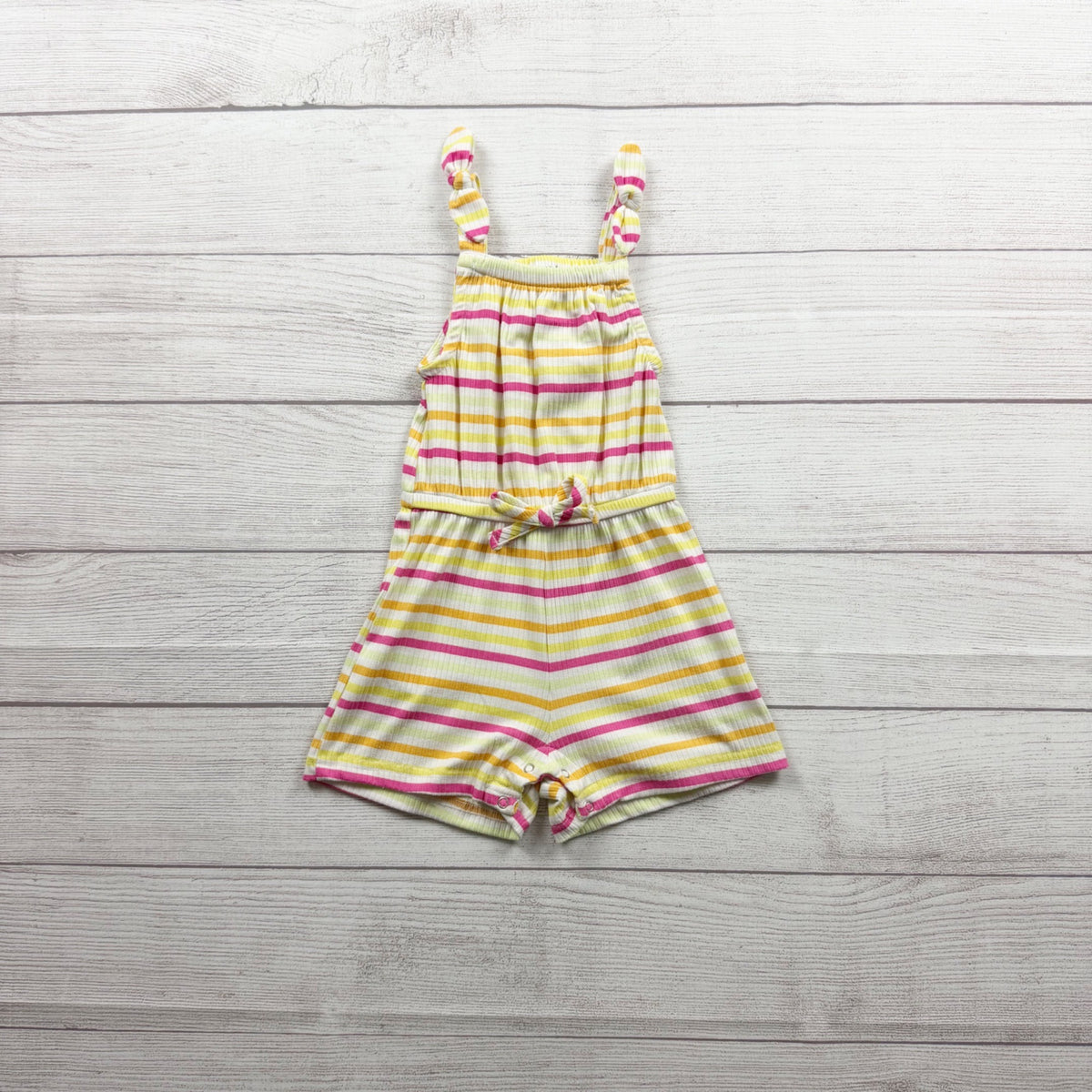 Picapino Girls Yellow Pink Stripe Romper Lightweight Sleeveless 12-18 Months