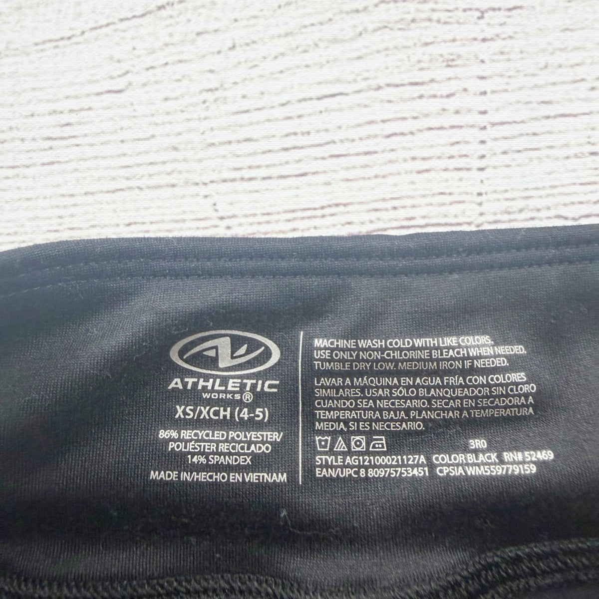 Athletic Works Black High Rise Youth Leggings Recycled Polyester Blend XS 4-5