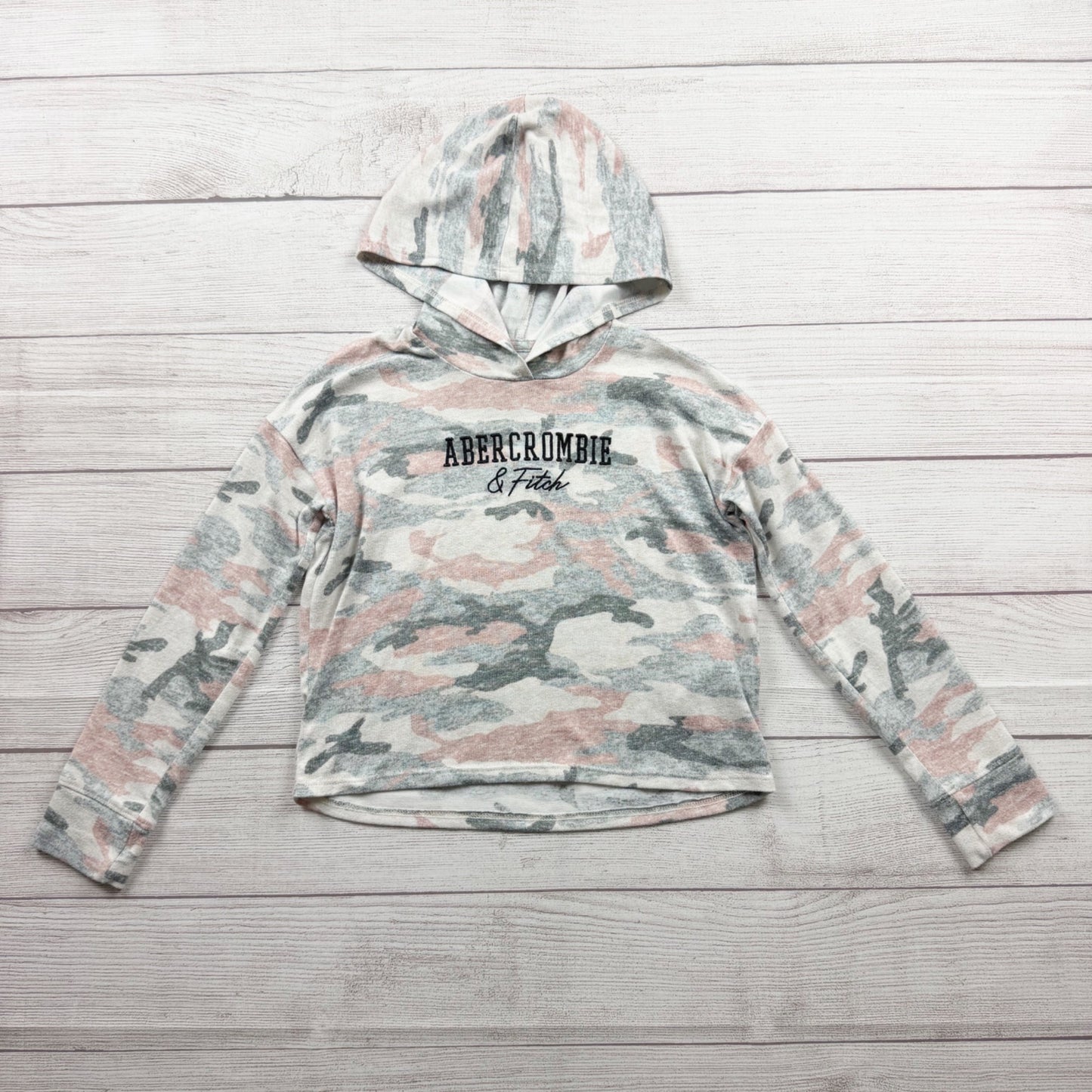 Abercrombie Kids Girls Camo Print Hoodie Long Sleeve Top Lightweight 7-8