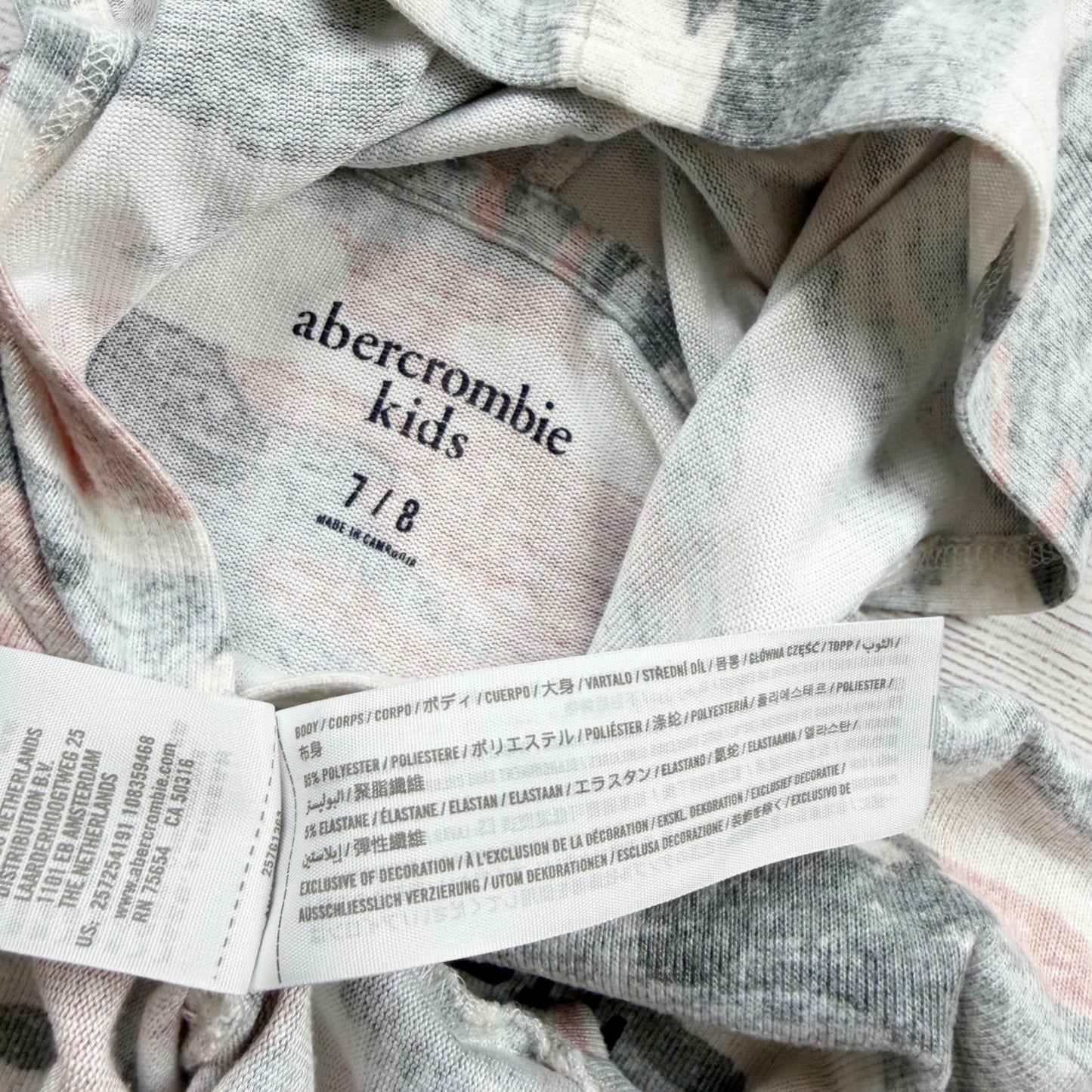 Abercrombie Kids Girls Camo Print Hoodie Long Sleeve Top Lightweight 7-8